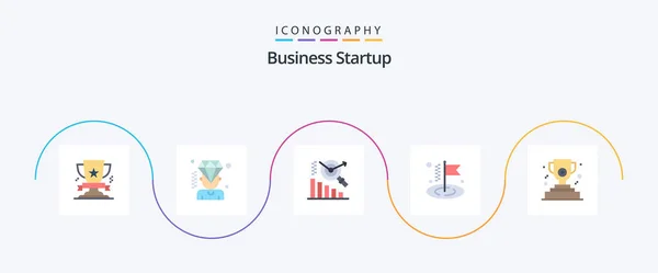 Business Startup Flat Icon Pack Including Winner Award Membership Goal — Stock Vector