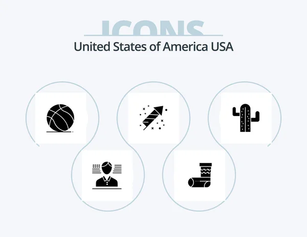 Usa Glyph Icon Pack Icon Design Plent Cactus Ball Holiday — Stockvector