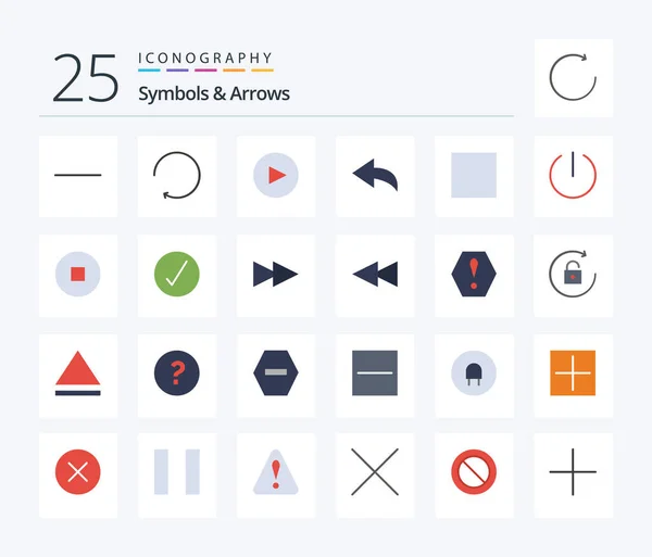 Symbols Arrows Flat Color Icon Pack Including Complete Check Undo — Stok Vektör