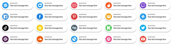 Card Style Follow Icons Custom Message Option Popular Social Media — Stok Vektör