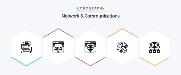 Network Communications Line Icon Pack Including Globe Satellite Globe Artificial — Vetor de Stock