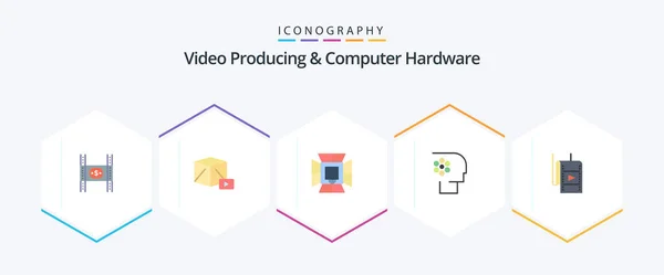 Video Producing Computer Hardware Flat Icon Pack Including Movie Film — Stock Vector