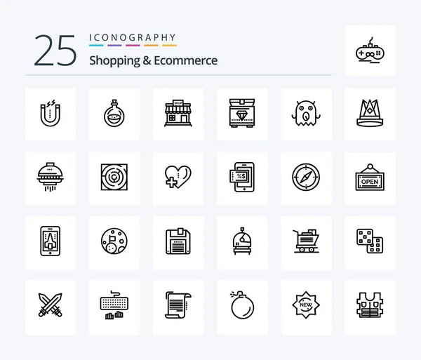 Shopping Ecommerce Line Icon Pack Including Alien Gaming Shop Chest — Wektor stockowy