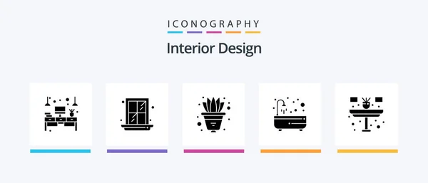 Interior Design Glyph Icon Pack Including Flower Shower Flower Relax — Stock Vector