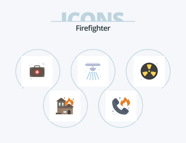 Firefighter Flat Icon Pack Icon Design Fighter Fire Hotline Bell — Stockvector