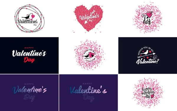 Hand Drawn Black Lettering Valentine Day Pink Hearts White Background — Stock Vector