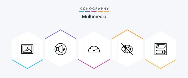 Multimedia Line Icon Pack Including Speedometer Toggle Preferences — Stockvector
