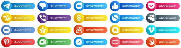Simple Follow Social Network Platform Card Style Icons Video Myspace — Stock Vector