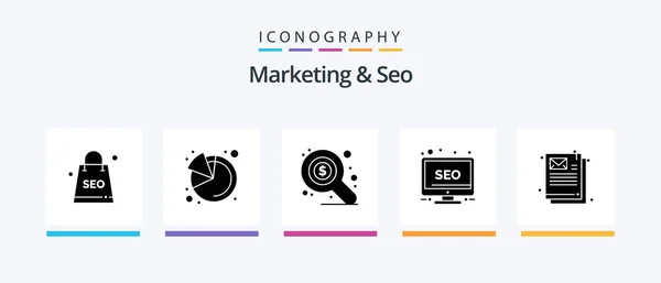 Marketing Seo Glyph Icon Pack Including Email Search Document Screen — Stock vektor