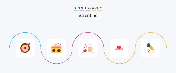 Valentine Flat Icon Pack Including Cup Love Radio Day Valentine — ストックベクタ