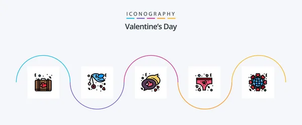 Valentines Day Line Filled Flat Icon Pack Including Globe Underpants — Stock Vector