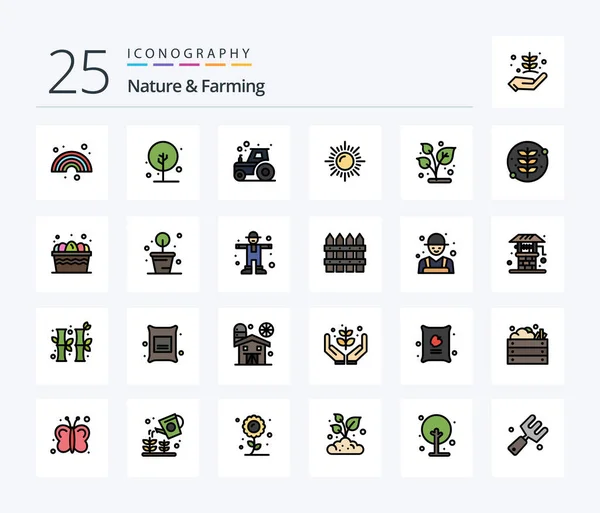 Nature Farming Line Filled Icon Pack Including Nature Grow Agriculture — Vettoriale Stock