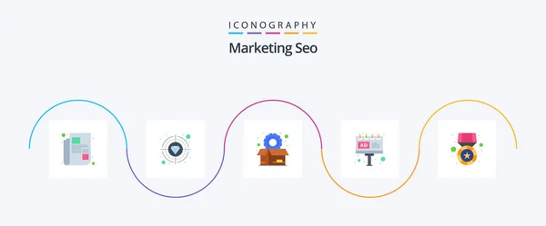 Marketing Seo Flat Icon Pack Including Gold Billboard Options Advertising — 图库矢量图片