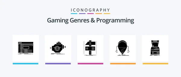 Gaming Genres Programming Glyph Icon Pack Including Beta Game Machine — Stok Vektör