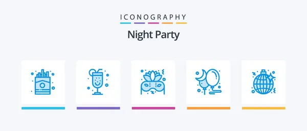 Night Party Blue Icon Pack Including Party Music Night Disco — Stockvektor