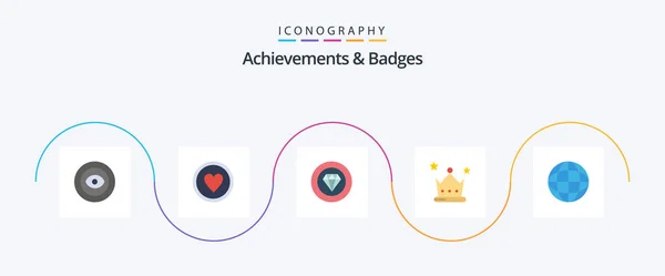 Achievements Badges Flat Icon Pack Including Badge Wreath Achievements Crown — Stok Vektör