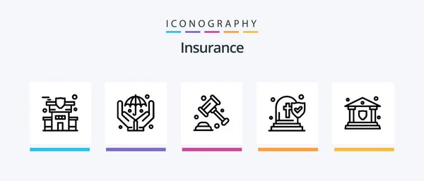 Insurance Line Icon Pack Including Policy Document Security Box Protection — Stock Vector