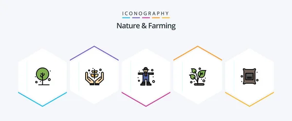 Nature Farming Filledline Icon Pack Including Barley Nature Nature Leaf — Stockvector