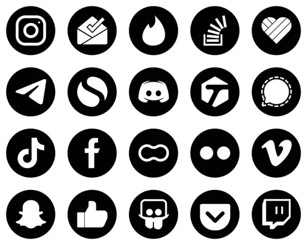 Modern White Social Media Icons Black Background Message Overflow Discord — Stock Vector