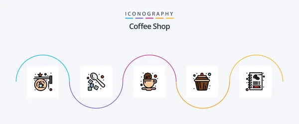 Coffee Shop Line Filled Flat Icon Pack Including Business Cup — ストックベクタ