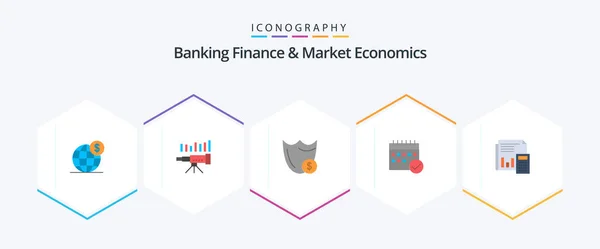 Banking Finance Market Economics Flat Icon Pack Including Dollar Secure — Wektor stockowy