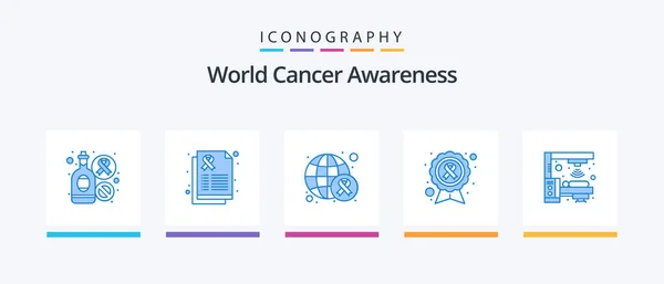World Cancer Awareness Blue Icon Pack Including Machine Cause Awareness — Vetor de Stock