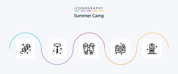 Summer Camp Line Icon Pack Including Travel Camping Camping Camping — Stock vektor