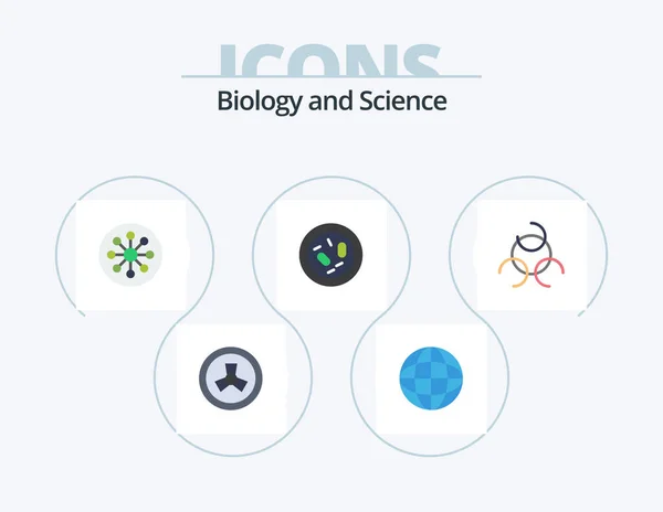 Biology Flat Icon Pack Icon Design Microbe Germ Atom Biology — Stockový vektor