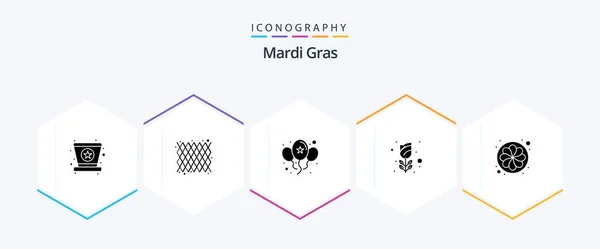 Mardi Gras Glyph Icon Pack Including Nature Rose Balloons Romance — Stockový vektor