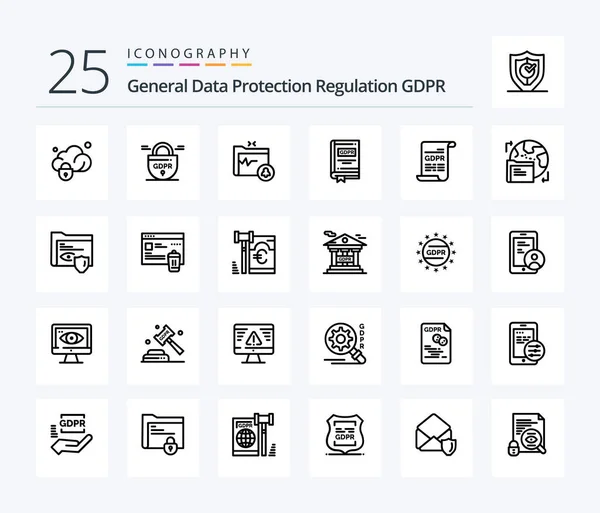 Gdpr Line Icon Pack Including Consent Story Gdpr Law Document — Stok Vektör
