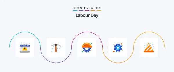 Labour Day Flat Icon Pack Including Cone Labor Tool Gear — Image vectorielle