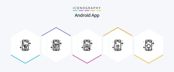 Android App Line Icon Pack Including Security Data Gps App — Διανυσματικό Αρχείο