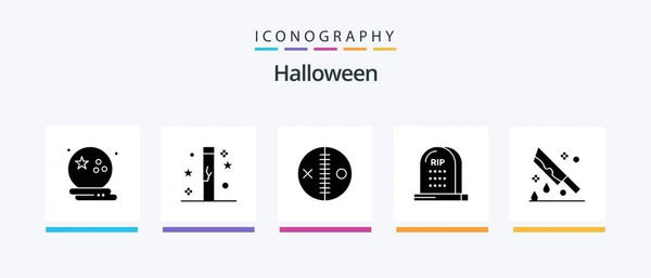 Halloween Glyph Icon Pack Including Graveyard Death Holidays Voodoo Halloween — Stock Vector