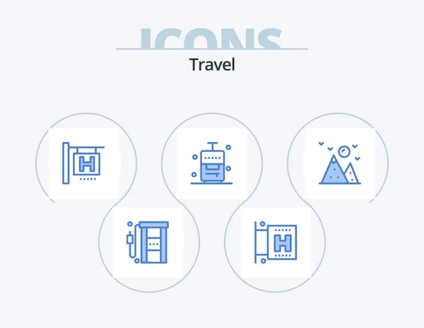 Travel Blue Icon Pack Icon Design Mountain Bag Landscape Hiking — Stock vektor