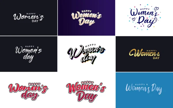 Pink Happy Women Day Typographical Design Elements Set Greeting Cards — Vettoriale Stock