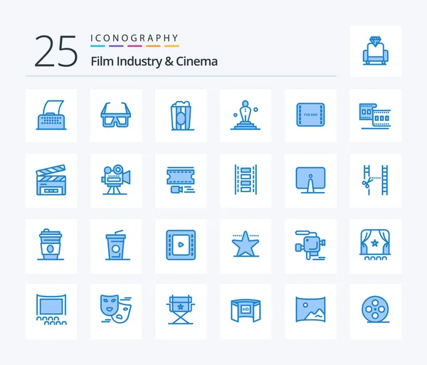 Cenima Blue Color Icon Pack Including Film Oscar Cinema Movie — Stok Vektör