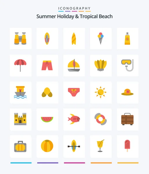 Creative Beach Flat Icon Pack Beach Weather Ice Cream Umbrella — Stock Vector