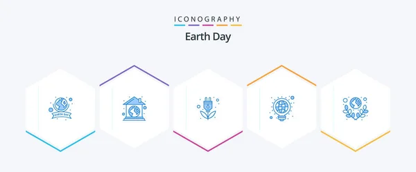 Earth Day Blue Icon Pack Including Web Globe Ecology Creative — Vector de stock