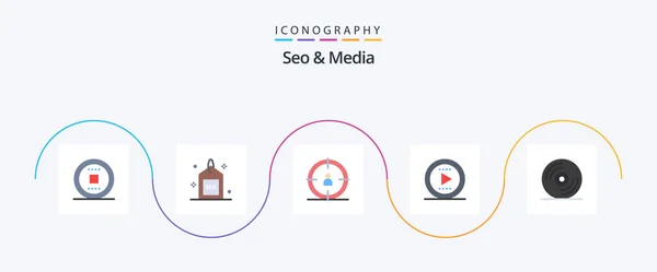 Seo Media Flat Icon Pack Including Music Disc Seo Play — Archivo Imágenes Vectoriales