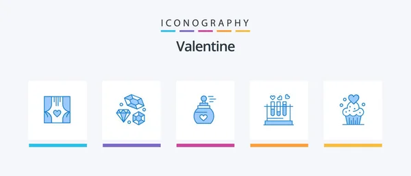 Valentine Blue Icon Pack Including Heart Lab Wedding Tube Aroma — Vector de stock
