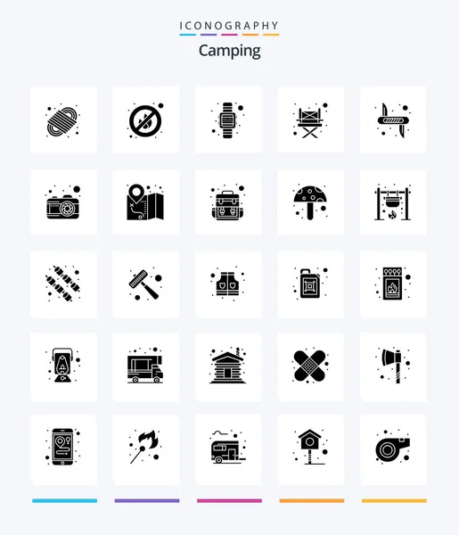 Creative Camping Glyph Solid Black Icon Pack Army Victorinox Time — 图库矢量图片