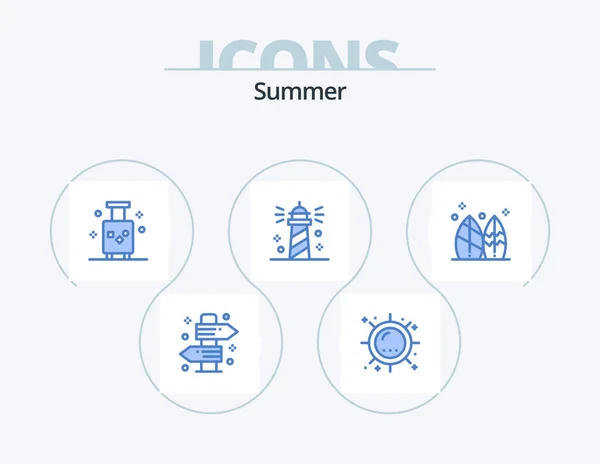 Summer Blue Icon Pack Icon Design Ocean Beach Sunlight Travel — Archivo Imágenes Vectoriales