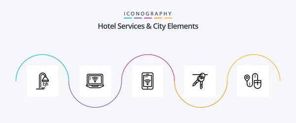 Hotel Services City Elements Line Icon Pack Including Location Keys — Vetor de Stock