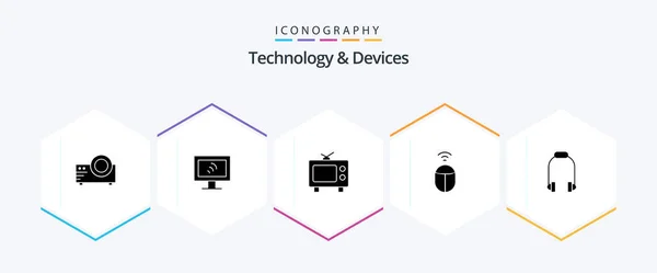 Devices Glyph Icon Pack Including Phone Television Earphone Computer — Διανυσματικό Αρχείο