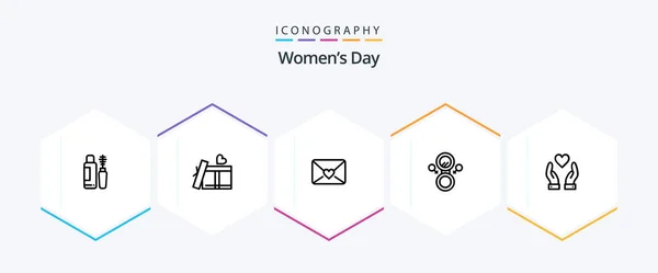 Womens Day Line Icon Pack Including Womens Heart Heart Love — 图库矢量图片