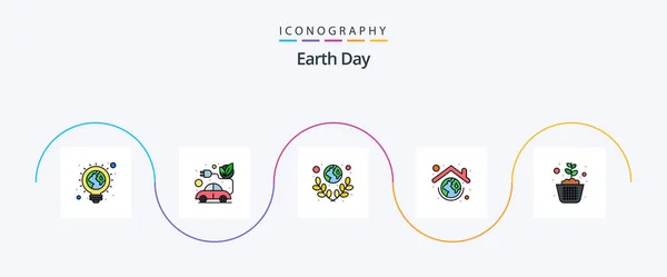 Earth Day Line Filled Flat Icon Pack Including Green Protection — Vetor de Stock