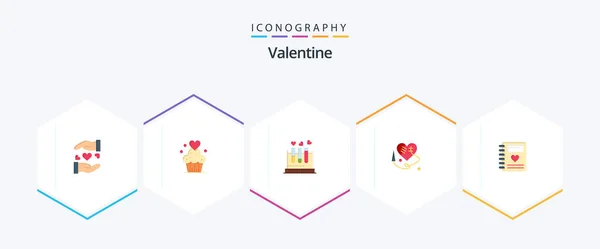 Valentine Flat Icon Pack Including Tube Day Cake Valentines Sweets — Image vectorielle