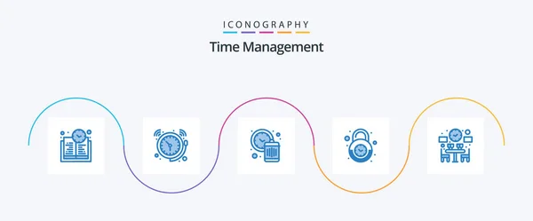 Time Management Blue Icon Pack Including Couple Secure Clock Lock — Stockvektor