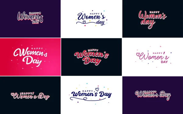 Set Happy International Woman Day Signs Emblems Design Elements Vector — Stockvektor