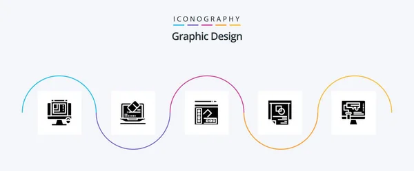 Graphic Design Glyph Icon Pack Including Layout Tool Writer Notebook — Vettoriale Stock